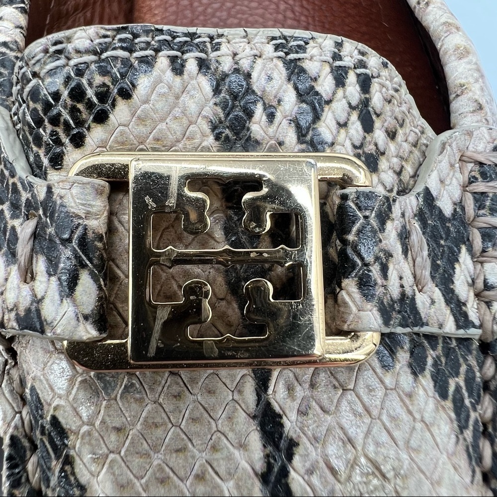 Tory Burch Tan Black Kendrick Driver Python Mocca… - image 2